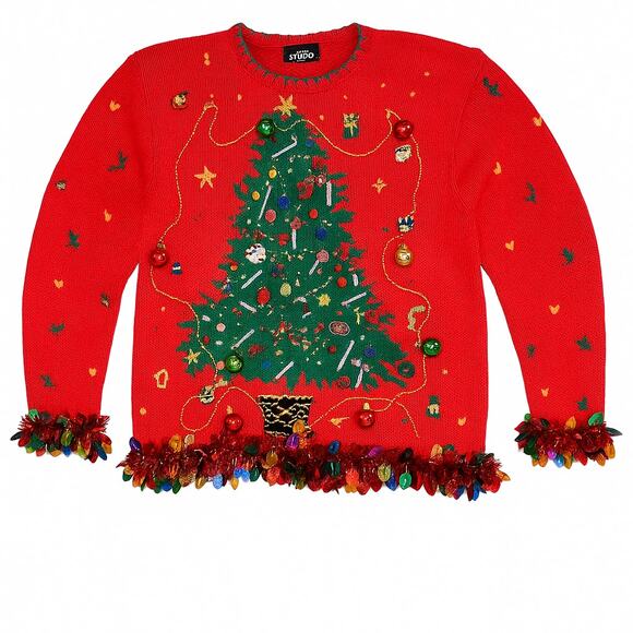 Vintage 3X Ugly Christmas Sweater Red Tacky Retro Kitsch Holiday Party - Picture 1 of 9